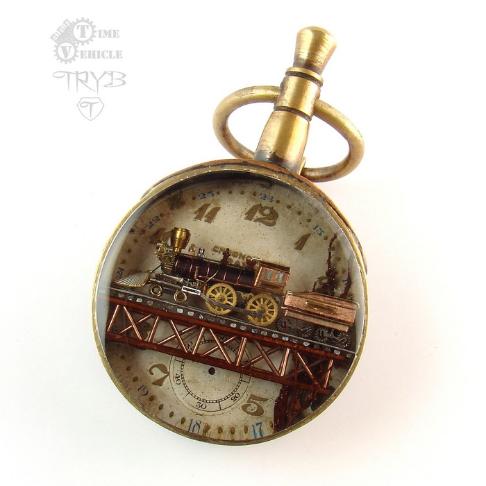 Steampunk pendant with locomotive W. Crooks