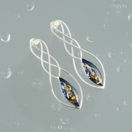 Double stars - long earrings of silver