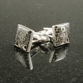 Square cufflinks from sterling silver and watch parts