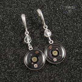 Earrings with rhinestones and sun and planets made of watch parts
