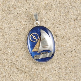 Sailboat neck pendant made of silver and watch parts