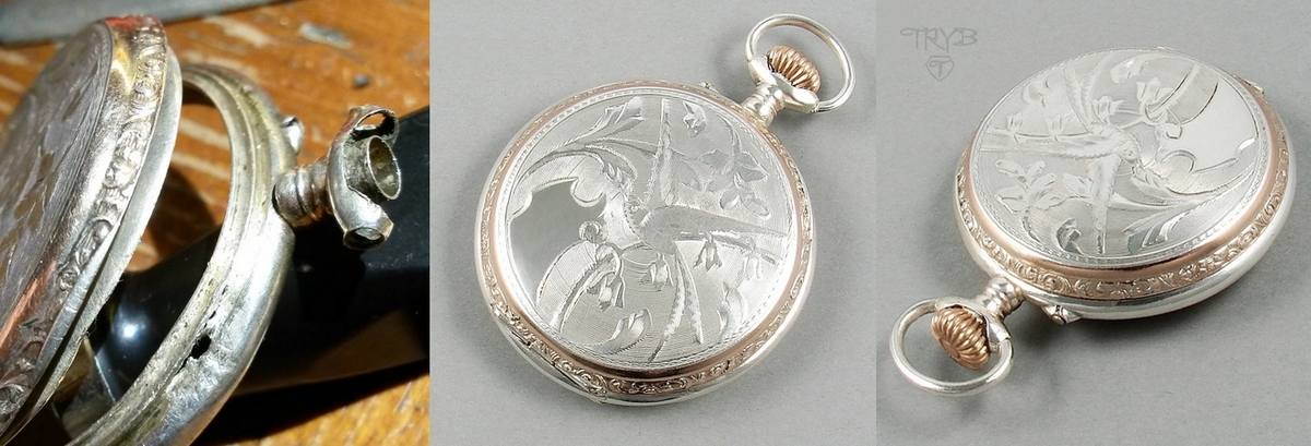 unique pendant in sterling silver setting made of old pocket watch case - goldsmith artist