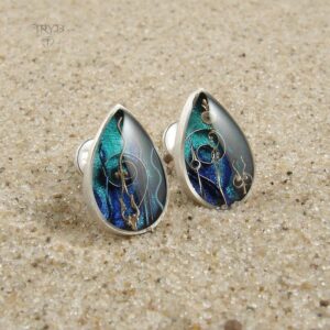 AQUARIUS srebrne kolczyki krople z podwodnym krajobrazem