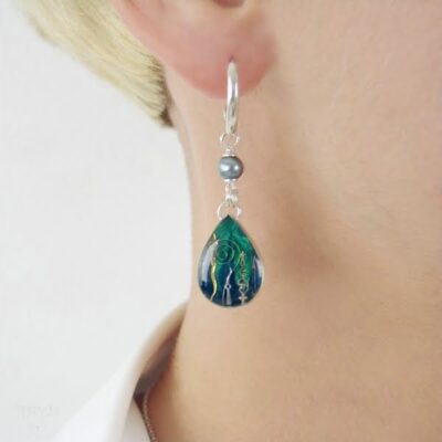 Ręcznie robiona biżuteria artystyczna kolczyki Aquarius z podwodnymi pejzażami