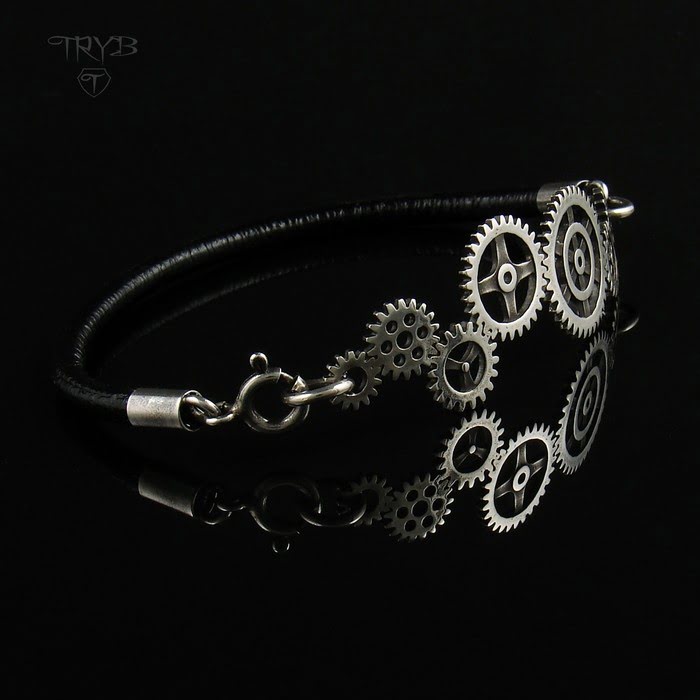 Bransoletka ze srebra zębatki i trybiki