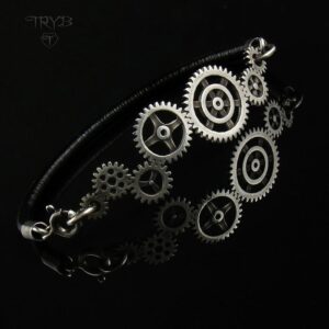 GEAR ME UP - bransoletka ze srebra 925 na rzemieniu