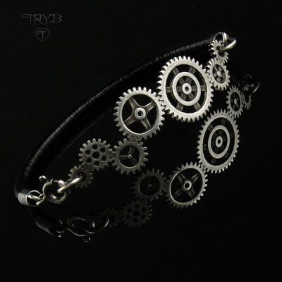 GEAR ME UP - bransoletka ze srebra 925 na rzemieniu