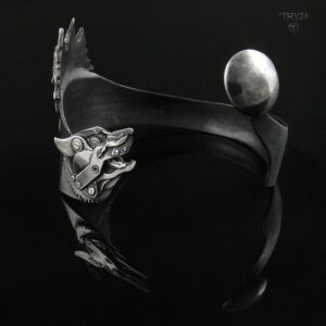 Bransoleta z wilkiem, księżycem i lasem iglastym srebro 925