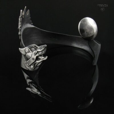 Bransoleta z wilkiem, księżycem i lasem iglastym srebro 925