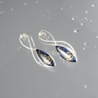 Długie kolczyki GWIAZDY PODWÓJNE ze srebra i części zegarków