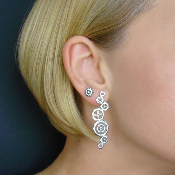 Wiszące kolczyki ze srebra w kształcie trybików