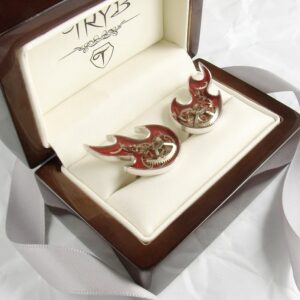 Srebrne spinki do mankietów w kształcie płomieni