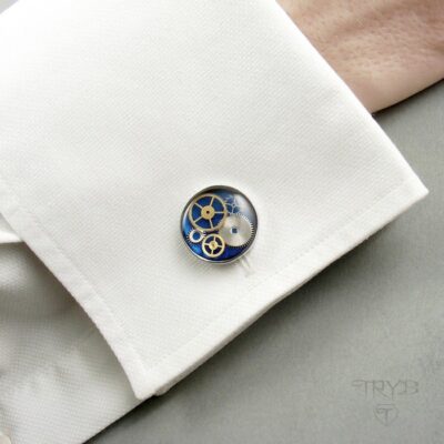 Granatowe spinki do mankietów w okrągłych oprawach