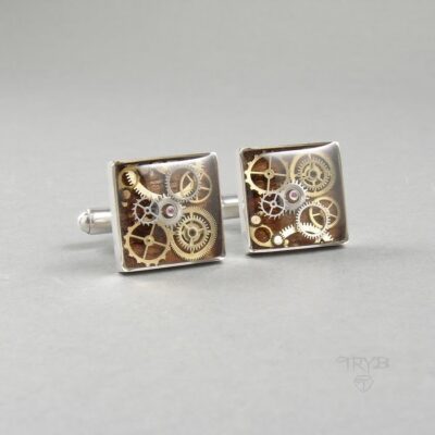 Kwadratowe spinki do mankietów z drewnem orzecha europejskiego