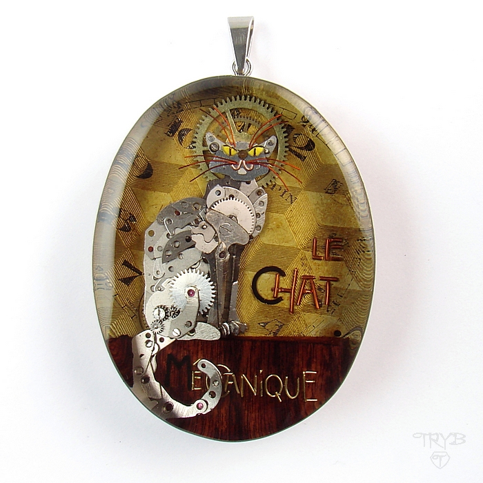 Artystyczny wisior z kotem le chat mecanique