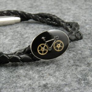 męska bransoletka rower szosowy na plecionym rzemieniu ze skóry