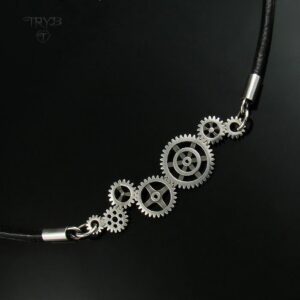 GEAR ME UP - naszyjnik ze srebra 925 na rzemieniu