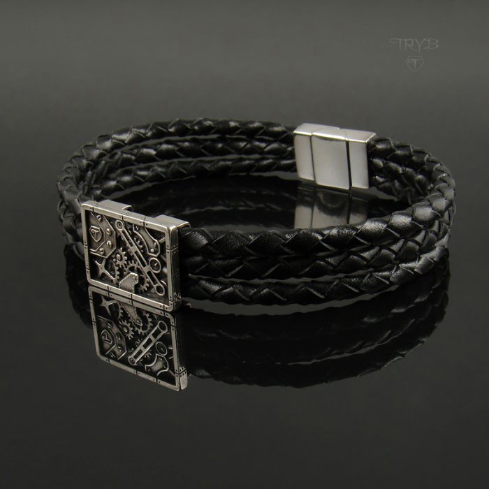 Oryginalna męska bransoletka ze srebra i skóry plecionej