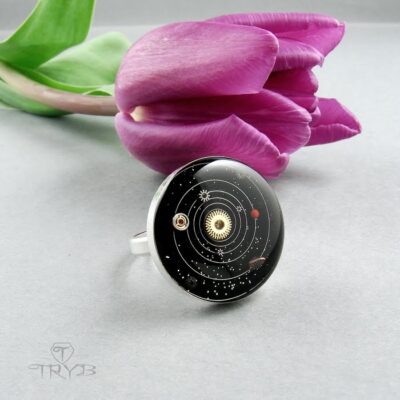 Kosmos pierścionek z Układem Słonecznym z części zegarków