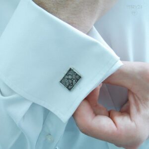 Prostokątne industrialne spinki do koszuli męskiej z mechanicznym motywem