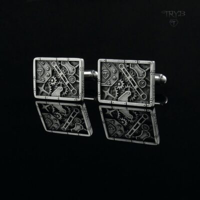 Industrialne prostokątne spinki do mankietów srebro próby 925