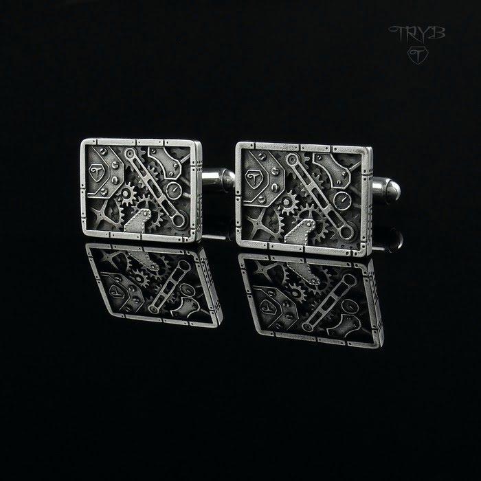 Industrialne prostokątne spinki do mankietów srebro próby 925