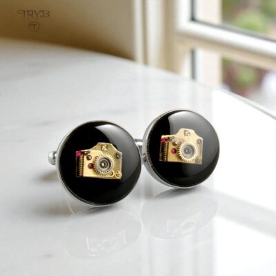 Artystyczne spinki do mankietów aparaty fotograficzne