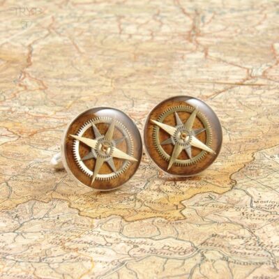 Srebrne spinki do mankietów róże wiatrów