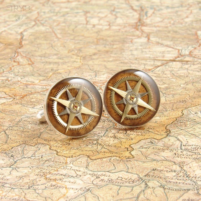 Srebrne spinki do mankietów róże wiatrów