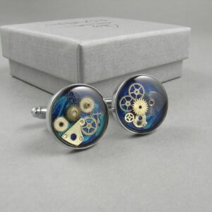 Spinki do mankietów steampunk z mechanizmami zegarków