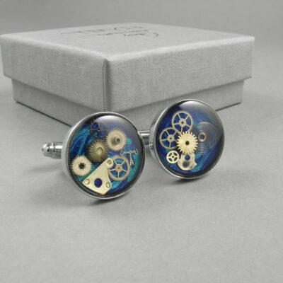 Spinki do mankietów steampunk z mechanizmami zegarków