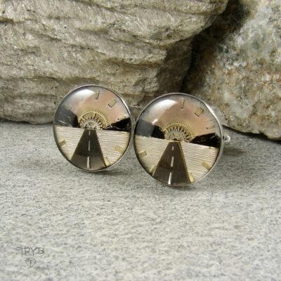 Srebrne spinki do mankietów z motywem drogi i podróży