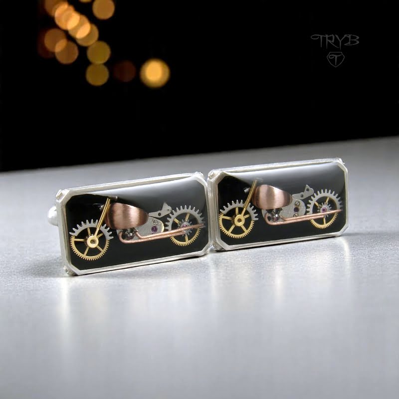 Spinki motocykle cruisery ze srebra i części zegarków