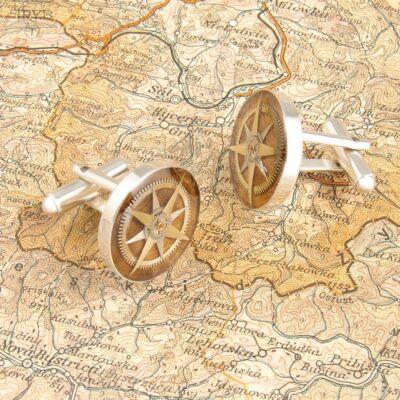 artystyczne spinki do mankietów ze srebra, drewna i części zegarków