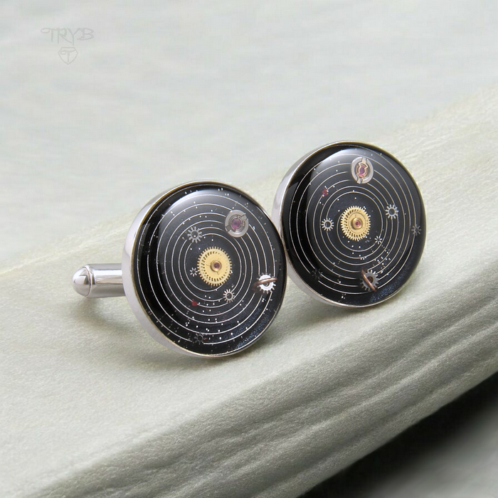 Kosmos - eleganckie spinki do mankietów z układem słonecznym