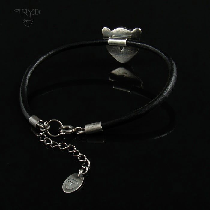 Bransoletka gepard ze srebra 925 na rzemieniu - obrazek 2