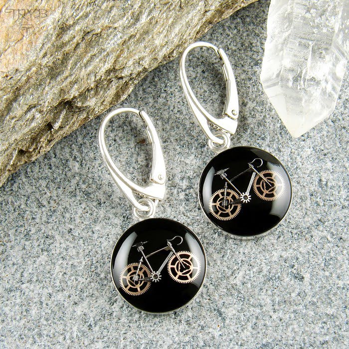 Srebrne kolczyki rowery szosowe z części zegarków