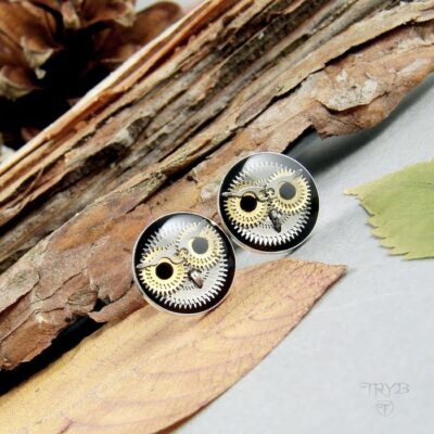 Kolczyki sowy ze srebra i części zegarków