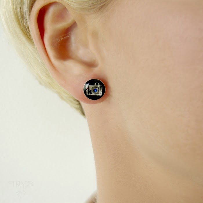 Ręcznie robione kolczyki aparaty fotograficzne