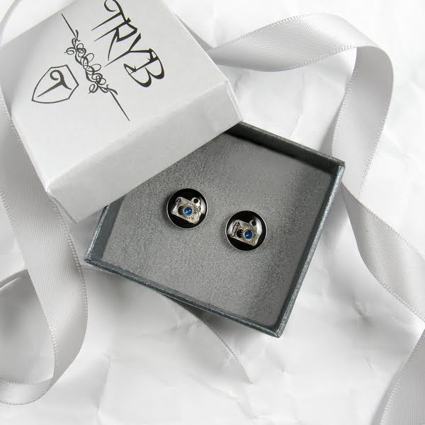 Srebrne kolczyki aparaty fotograficzne na prezent