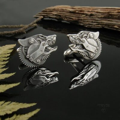 Męskie spinki wilki ze srebra próby 925