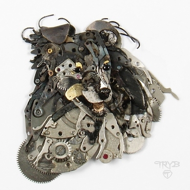 sztuka z części zegarków portret psa owczarka szetlandzkiego