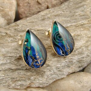 AQUARIUS złote kolczyki krople z podwodnym światem