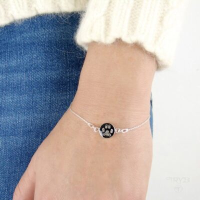 Łańcuszkowa bransoletka psia łapka ze srebra i części zegarków