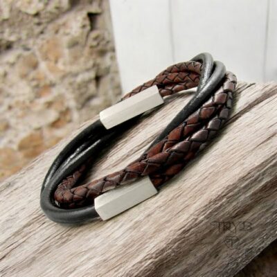 Męska bransoletka z rzemieni i srebra