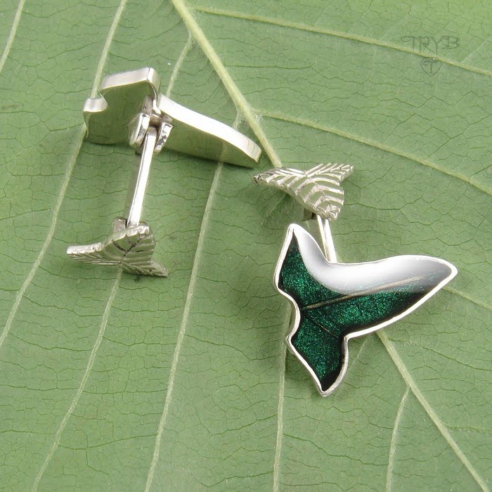 Ślubne spinki do mankietów liście z białego złota