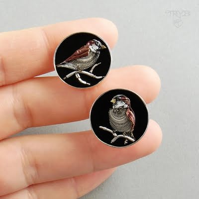 Spinki do mankietów z wróblami