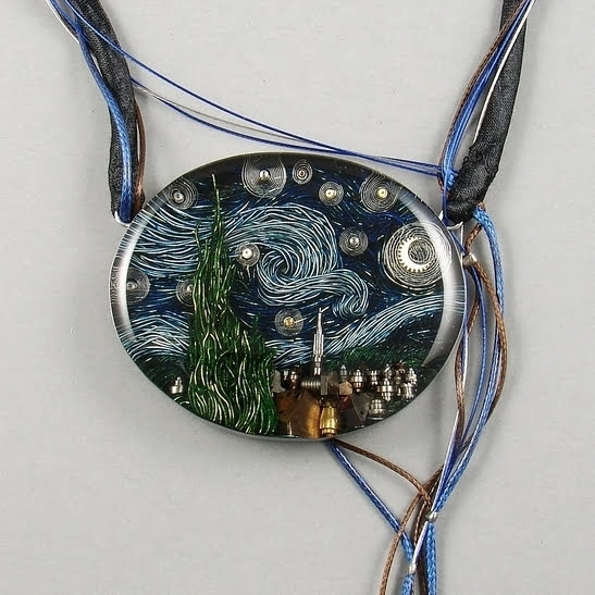 Naszyjnik Gwiaździsta noc biżuteria artystyczna inspirowana malarstwem