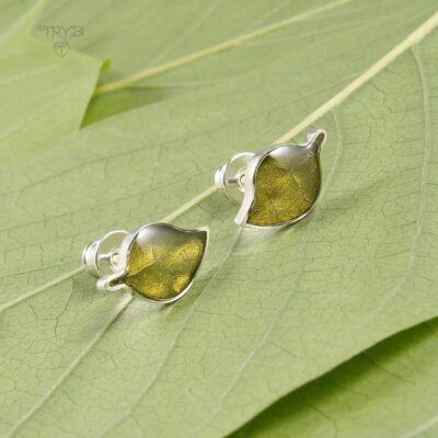 Jasnozielone kolczyki listki ze srebra