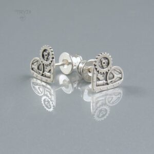 kolczyki serduszka ze srebra w mechanicznym stylu Steampunkowe kolczyki serca ze srebra 925